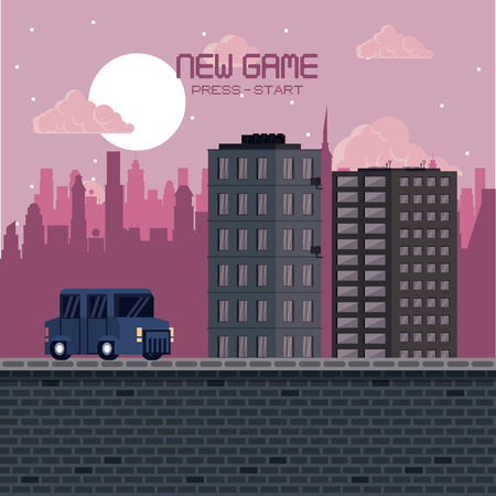Pixelated urban videogame scenery vector illustration graphic designのイラスト素材