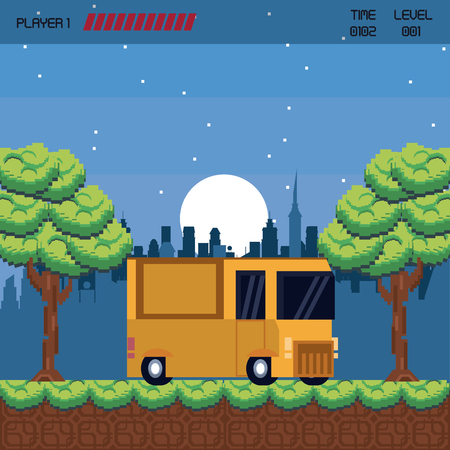 Pixelated urban videogame scenery vector illustration graphic designのイラスト素材