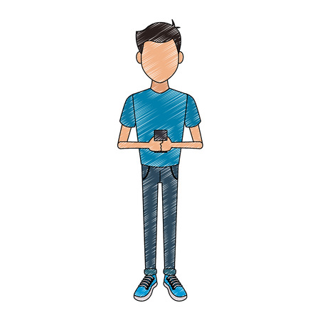 Young man with smartphone vector illustration graphic designのイラスト素材