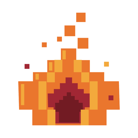 Pixelated fire flame on a white backgroundのイラスト素材