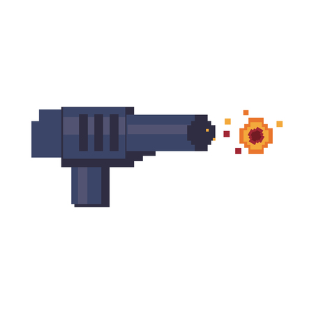 Illustration of a handgun shooting pixelated fireのイラスト素材