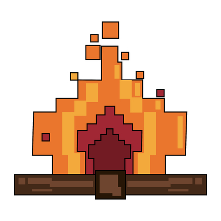 Pixelated bonfire flame on a white backgroundのイラスト素材