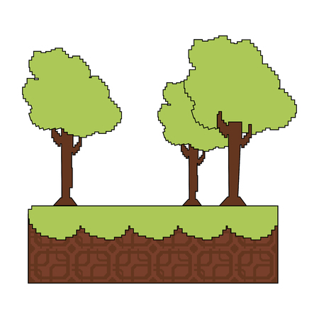 Pixelated trees isolated on a white backgroundのイラスト素材