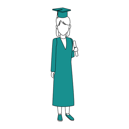 Young woman student with graduation gown vector illustration graphic designのイラスト素材