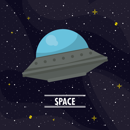 UFO flying in the space cartoon vector illustration graphic designのイラスト素材