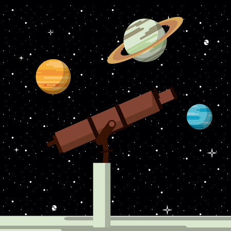 Telescope looking the planets vector illustration graphic designのイラスト素材