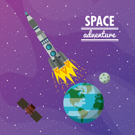 Spaceship taking off from earth vector illustration graphic designのイラスト素材