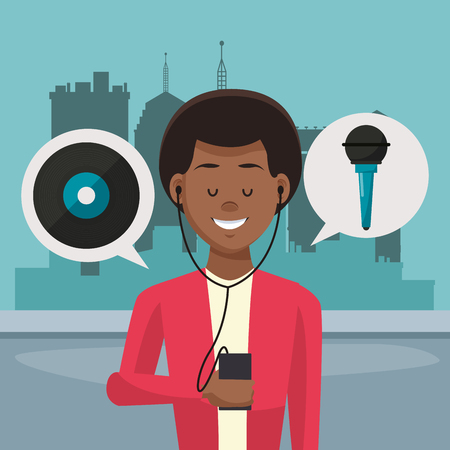 Man using smartphone for social media vector illustration graphic designのイラスト素材