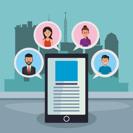 Navigating on social media from smartphone vector illustration graphic designのイラスト素材