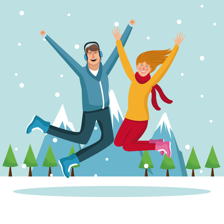 People happy on winter cartoons vector illustration graphic designのイラスト素材