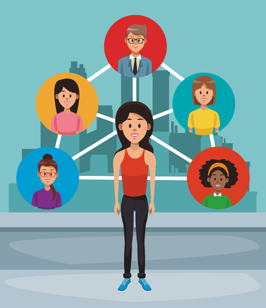 Young woman with network contacts vector illustration graphic designのイラスト素材