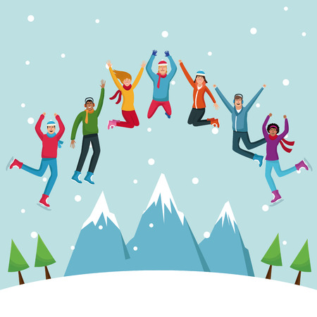 People happy on winter cartoons vector illustration graphic designのイラスト素材