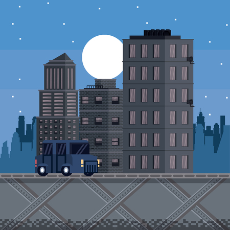 Pixelated urban video game scenery illustration graphic designのイラスト素材