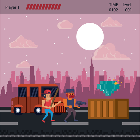 Pixelated urban video game scenery for fight illustration graphic designのイラスト素材