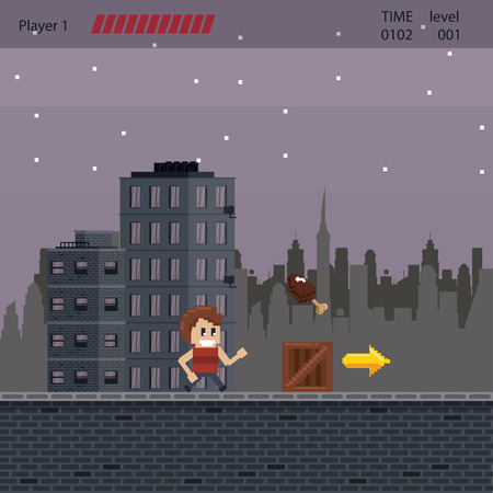 Pixelated urban videogame scenery for fight vector illustration graphic designのイラスト素材