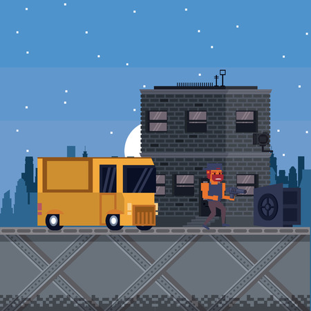 Pixelated urban videogame scenery for fight vector illustration graphic designのイラスト素材