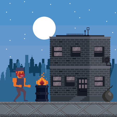 Pixelated urban videogame scenery for fight vector illustration graphic designのイラスト素材