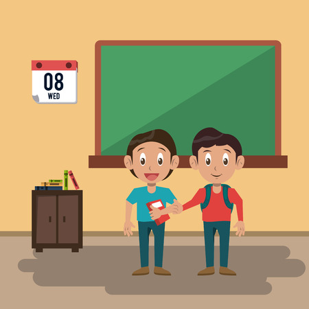 Kids students at classroom cartoon vector illustration graphic designのイラスト素材