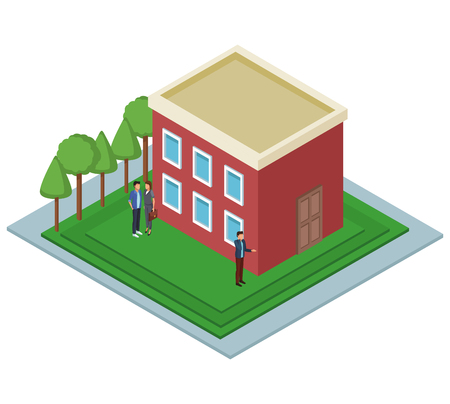 Isometric school building 3d vector illustration graphic design.のイラスト素材