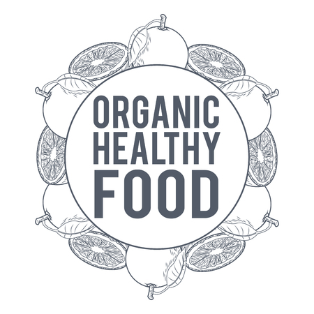 Organic healthy food hand drawings in black and white colors vector illustrationのイラスト素材