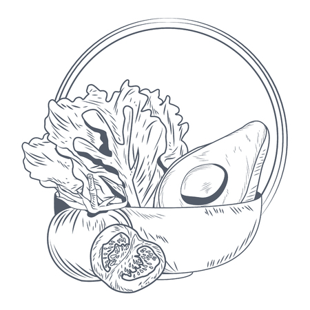 Healthy and fresh green food hand drawing in black and white colors vector illustrationのイラスト素材