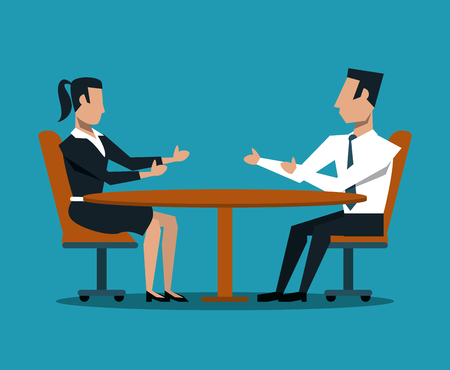 Business couple talking about deals on the desk vector illustration graphic designのイラスト素材