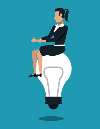 Business woman seated on bulb symbolizing ideas vector illustration graphic designのイラスト素材