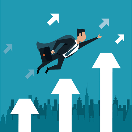 Businessman flying with superhero cap vector illustration graphic designのイラスト素材