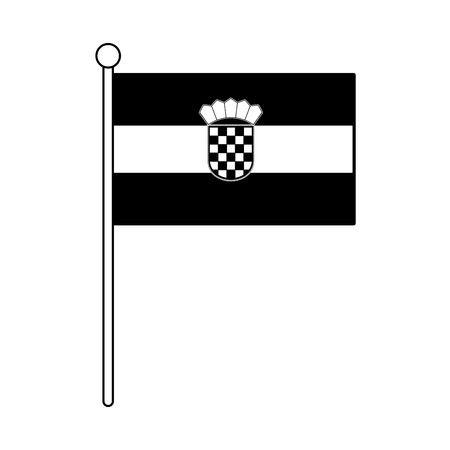 Croatia national flag with pole on black and white colors vector illustrationのイラスト素材
