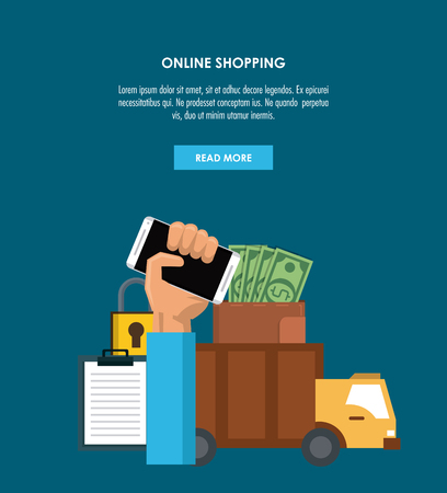 Online shopping infographic with cartoon elements vector illustration graphic designのイラスト素材