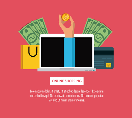 Online shopping infographic with cartoon elements vector illustration graphic designのイラスト素材