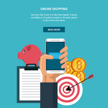 Online shopping infographic with cartoon elements vector illustration graphic designのイラスト素材