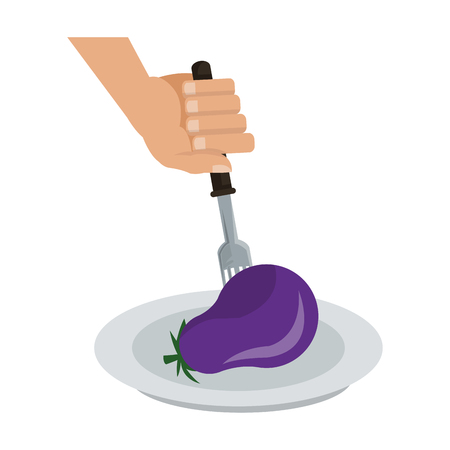 Eggplant on fork cartoon vector illustration graphic designのイラスト素材