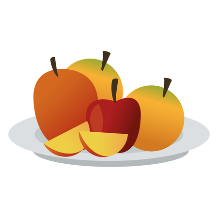 Fruits on dish healthy food cartoon vector illustration graphic designのイラスト素材