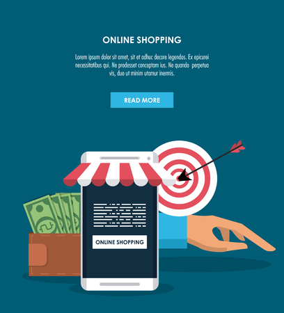 Online shopping infographic with cartoon elements vector illustration graphic designのイラスト素材