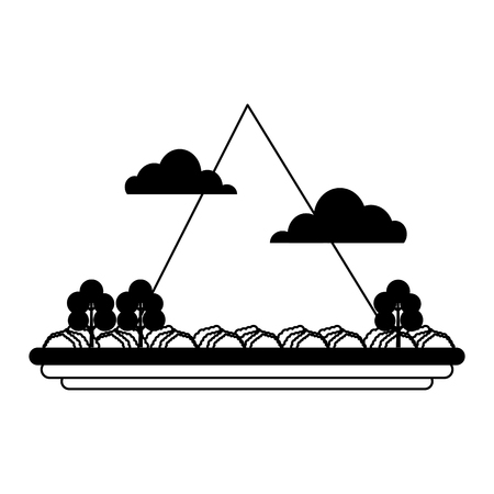 Beautiful mountains landscape isolated on black and white colors vector illustrationのイラスト素材