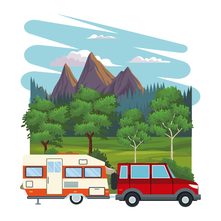 Caravan at nature landscape vector illustration graphic designのイラスト素材