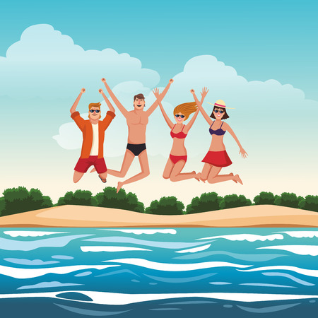 Young people at beach vector illustration graphic designのイラスト素材