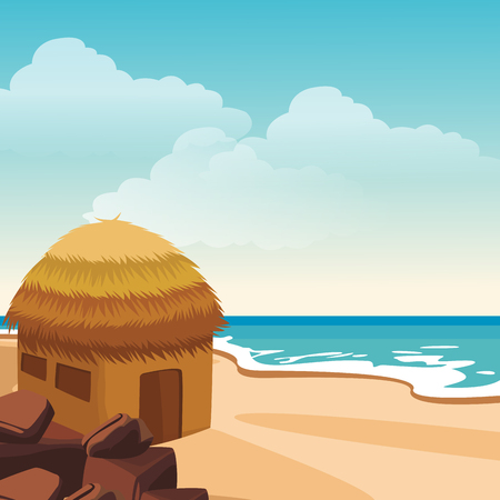 Huts at beach scenery cartoon vector illustration graphic designのイラスト素材