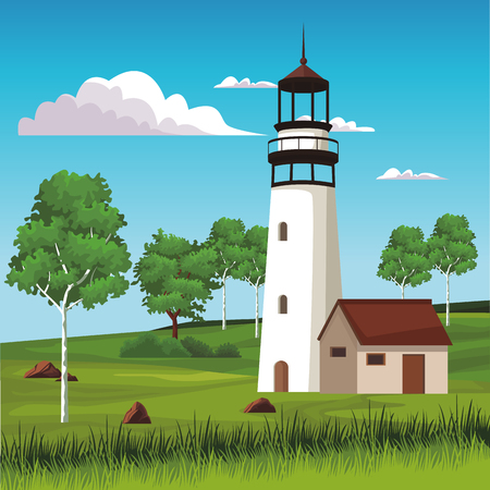 Lighthouse at landscape scenery vector illustration graphic designのイラスト素材