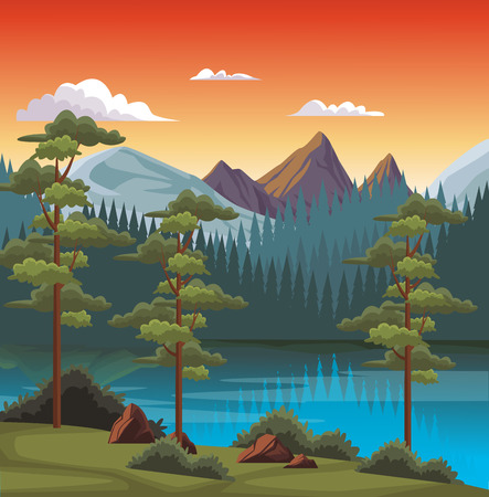 Beautiful landscape scenery cartoon vector illustration graphic designのイラスト素材