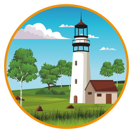 Lighthouse at landscape scenery vector illustration graphic designのイラスト素材