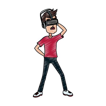 Young man playing with vr vector illustration graphic designのイラスト素材