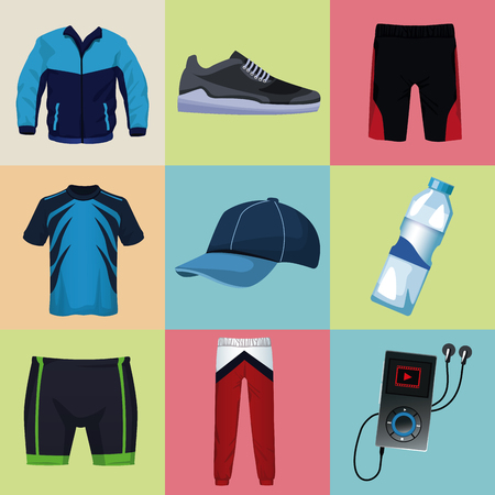 Sport wear collection on square icons vector illustration graphic designのイラスト素材