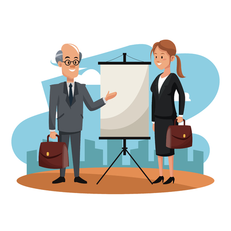 Business people on construction zone cartoons vector illustration graphic designのイラスト素材