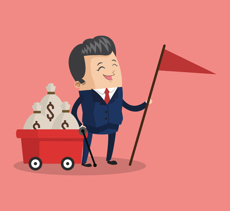 Businessman with money on little cart cartoon vector illustration graphic designのイラスト素材