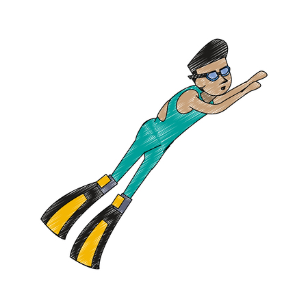 Freediving Water sport cartoon vector illustration graphic designのイラスト素材