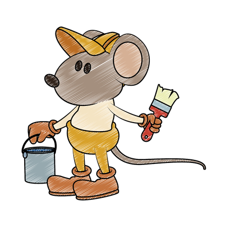 Worker mouse with paint brush vector illustration graphic designのイラスト素材