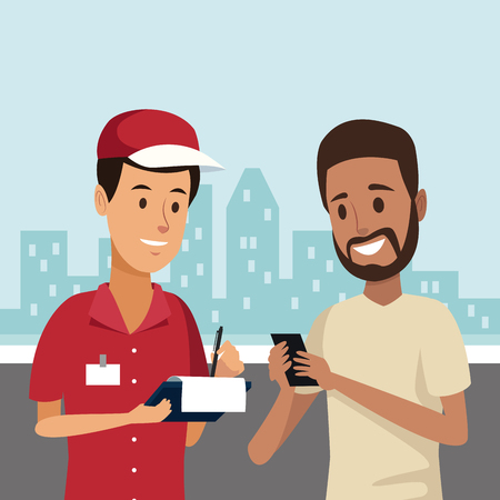 Courier delivering package cartoon vector illustration graphic designのイラスト素材