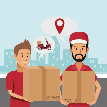 Courier delivering package cartoon vector illustration graphic designのイラスト素材